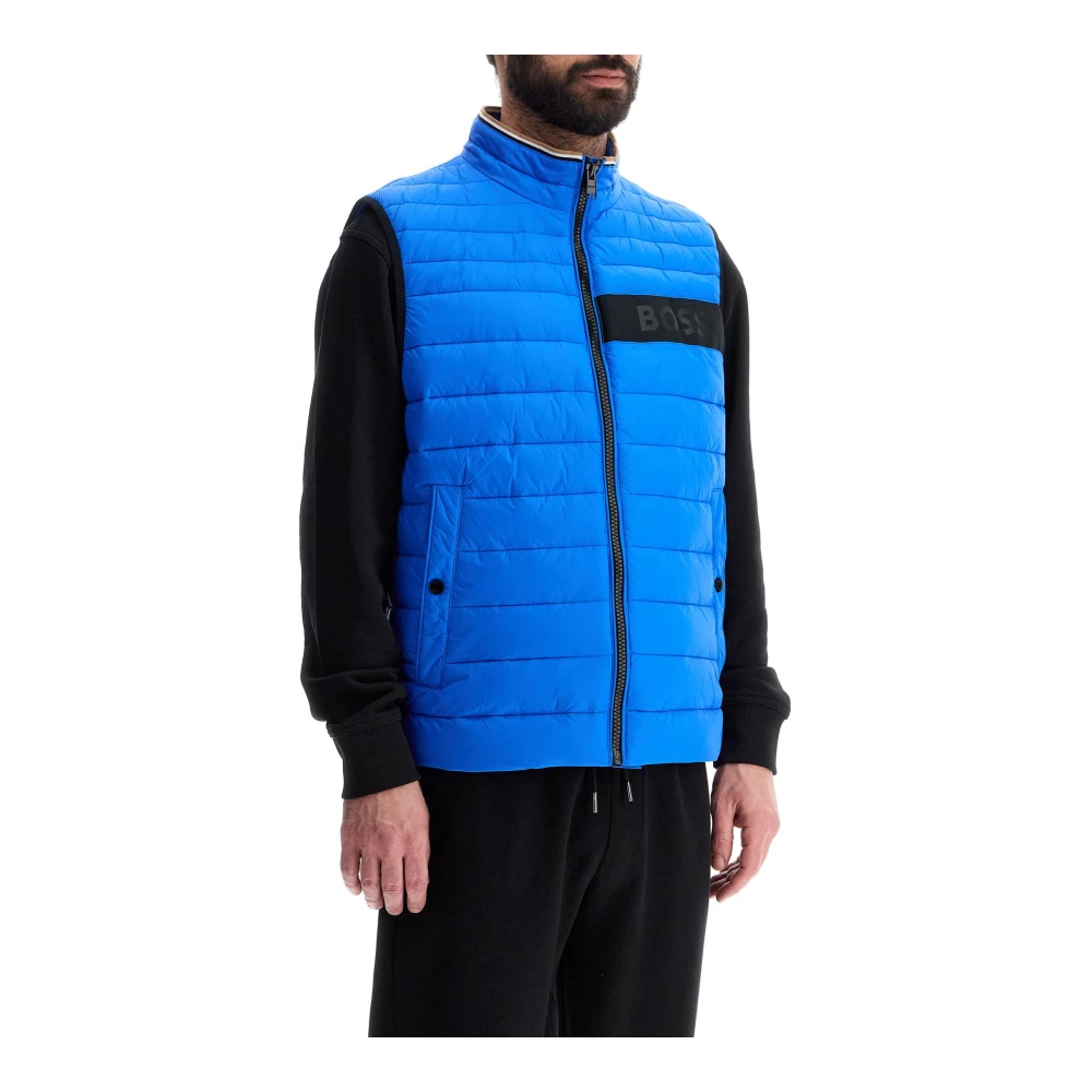 Boss Gewatteerde hoge kraag rits gilet Blue Heren