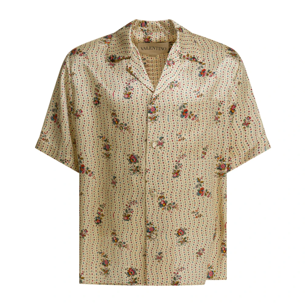 Valentino Men's Silk Bowling Shirt With Papier Floral Print