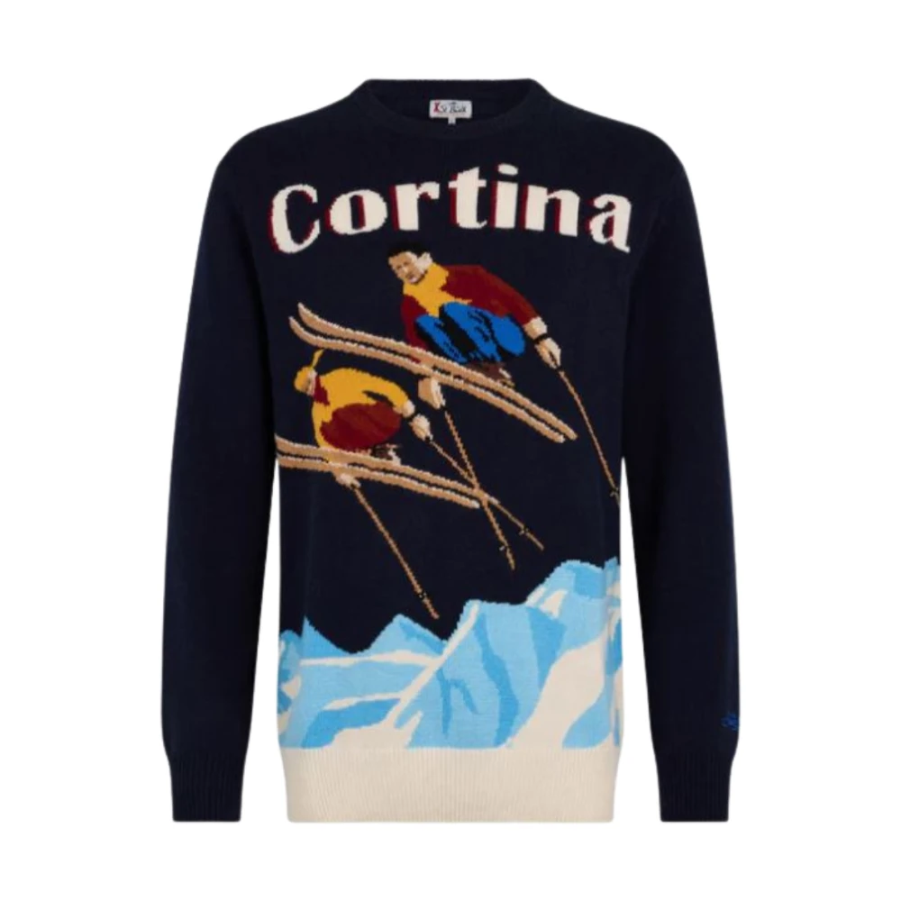 MC2 Saint Barth Cashmere-wol blend trui met wintermotief Blue Heren