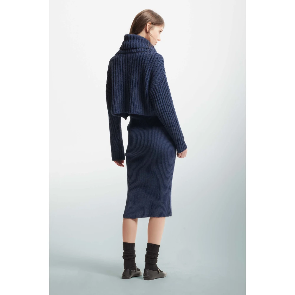 Kocca Geribbelde Gebreide Hoodiejurk Blue Dames
