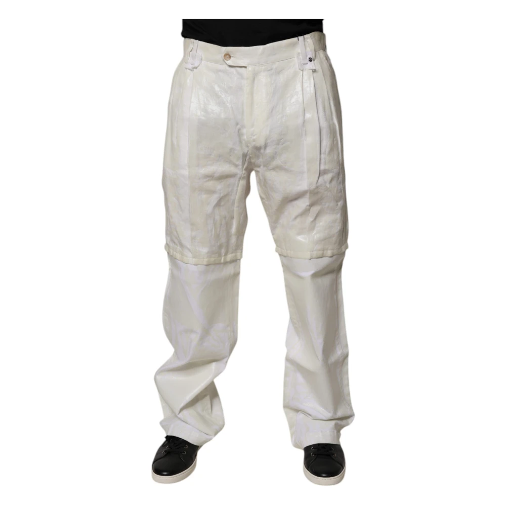 Dolce & Gabbana Men's White Linen Straight Denim Jeans - Loose Fit Jeans - M - Jeans