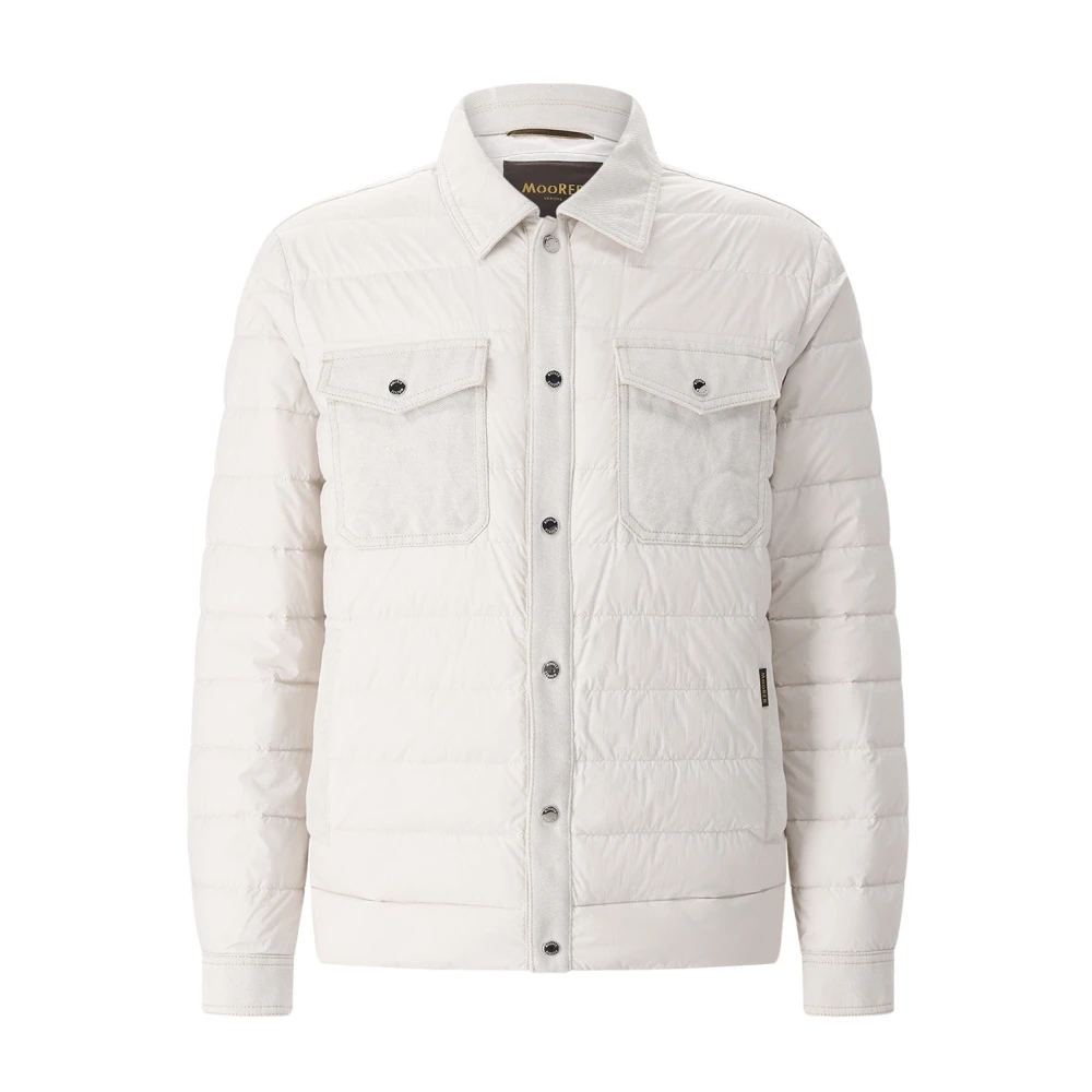 Moorer Mannelijk Wit Denim-Trim Gewatteerde Jas