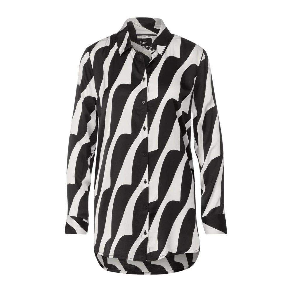 Street One Monochrome Abstract Print Blouse met Lange Mouwen Black Dames