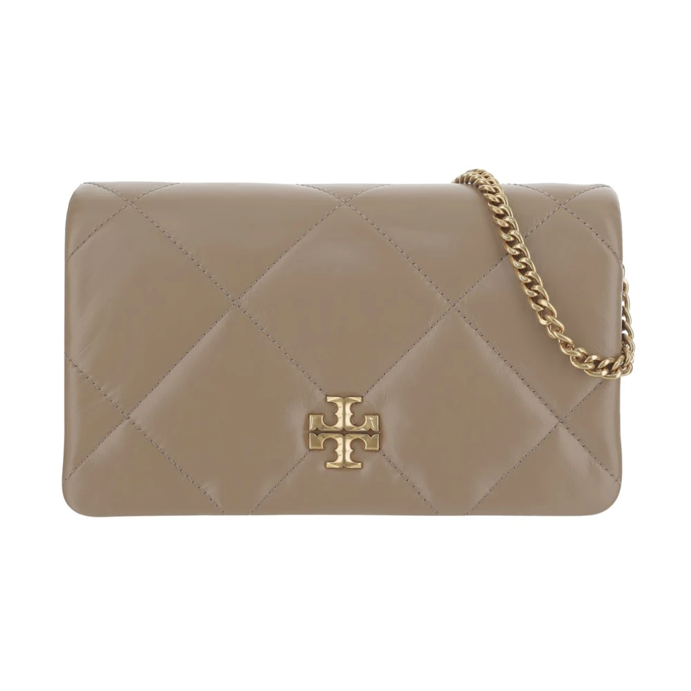 TORY BURCH Nappa Leren Logo Tas met Ketting Beige Dames
