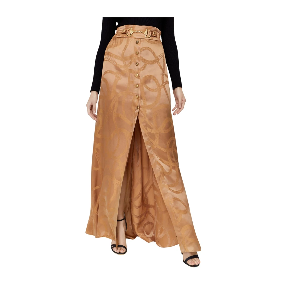 Balmain Brown Chain Logo Jacquard Maxi Skirt - Female - Maxi Skirts - 2XS - Skirts