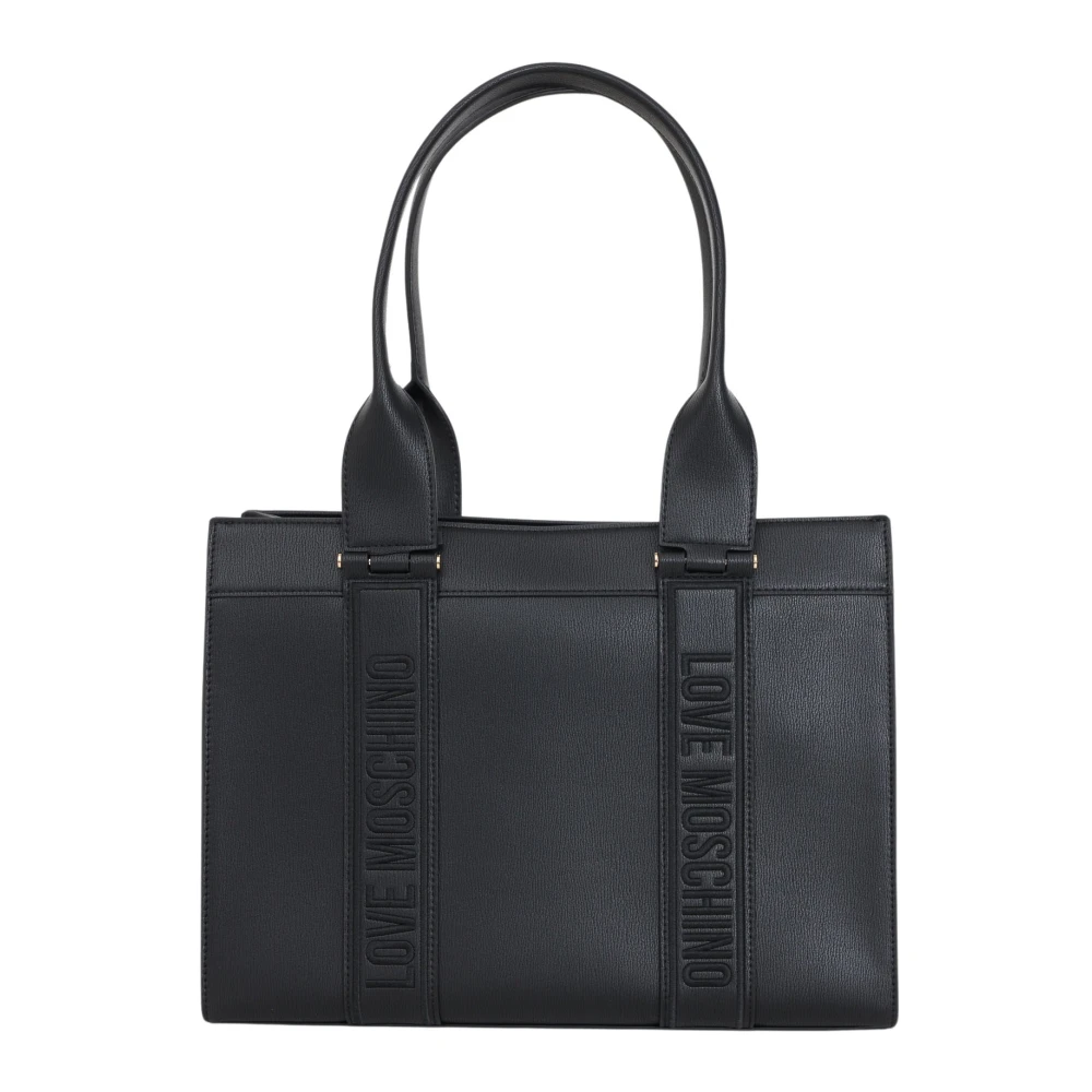 Love Moschino Zwarte handtas met tonale gestikte logo Black Dames