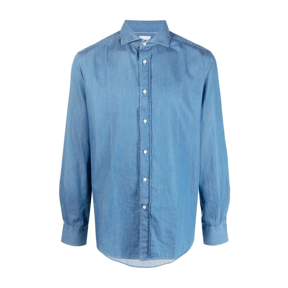 BRUNELLO CUCINELLI Elegante Denim Overhemd met Puntige Kraag Blue Heren