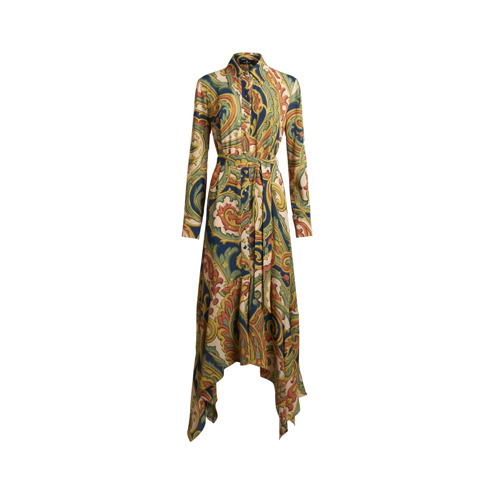 ETRO Blauwe Zijden Midi Overhemdjurk Multicolor Dames
