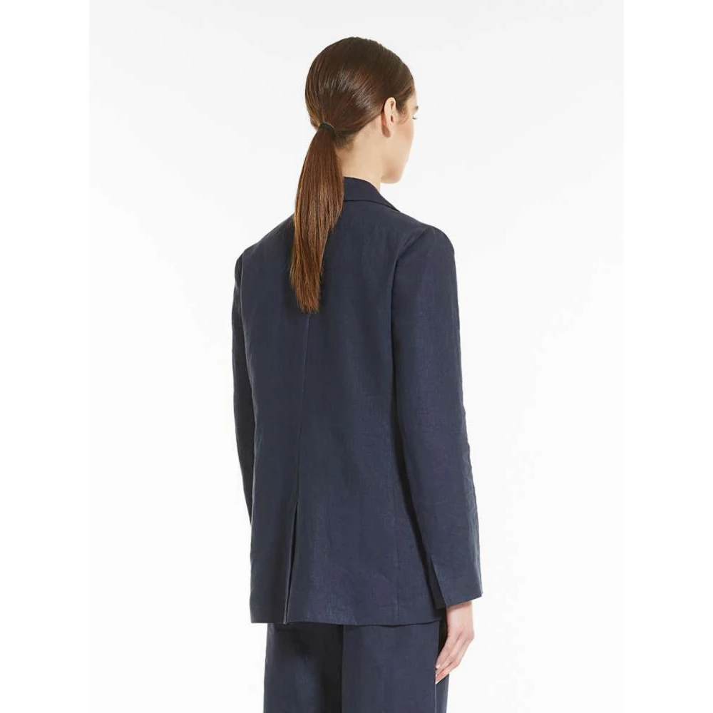 Max Mara Linnen blazer jasje met revers kraag Blue Dames