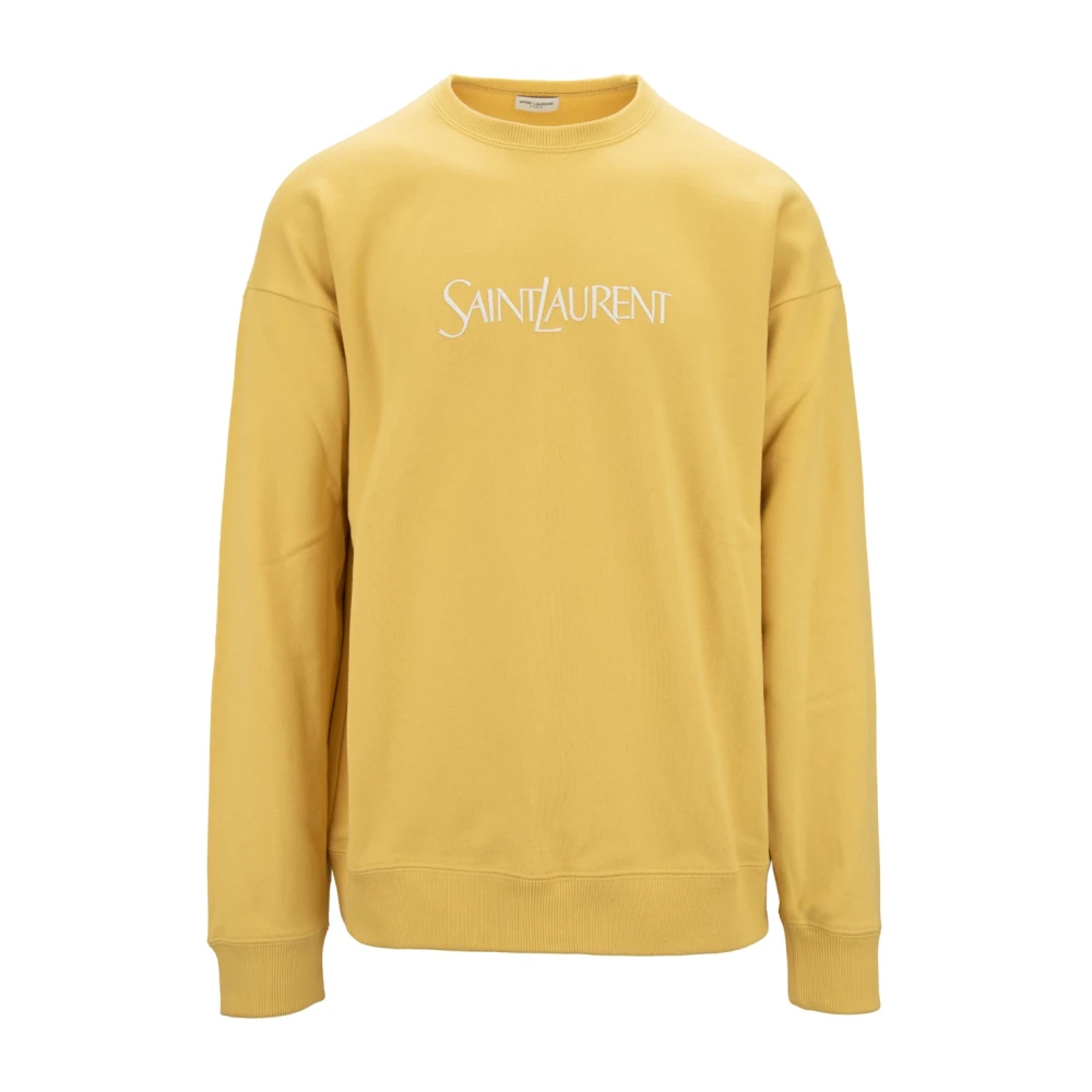 Saint Laurent Geborduurde katoenen sweatshirt Yellow Heren