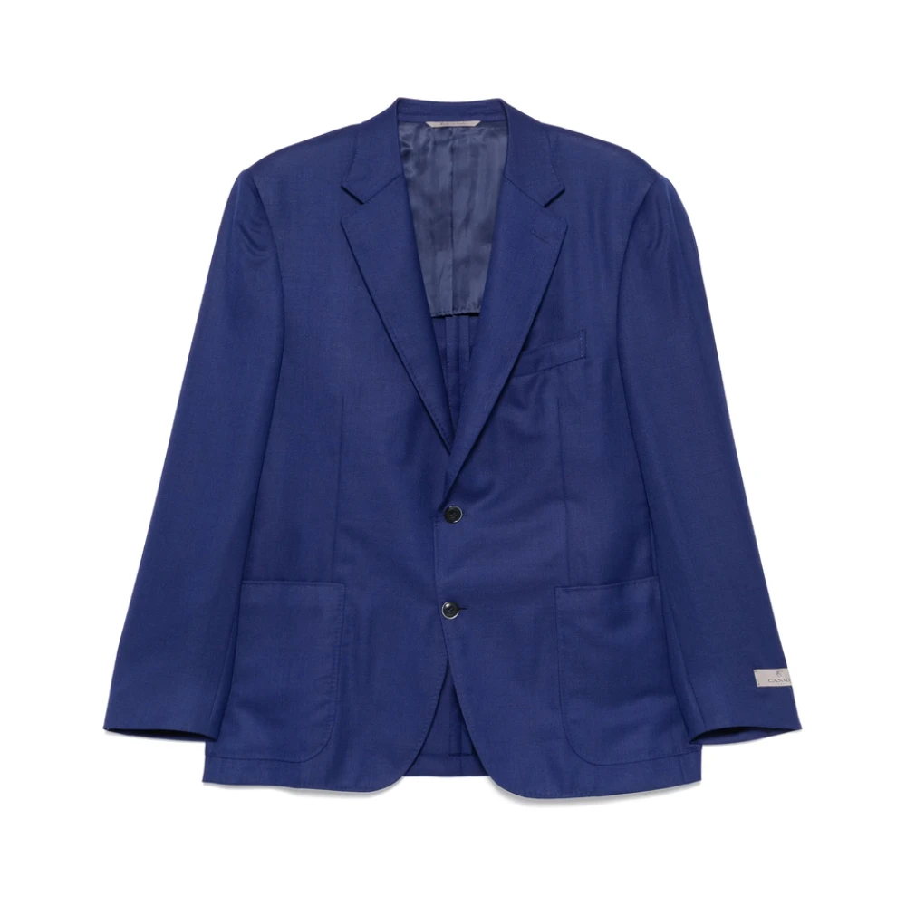 Canali Navy Blue Front Button Jacket Blue Heren