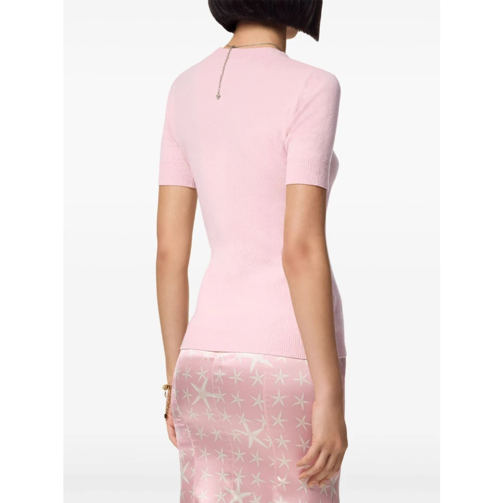 Versace Rosa Gebreide Trui Korte Mouw Pink Dames