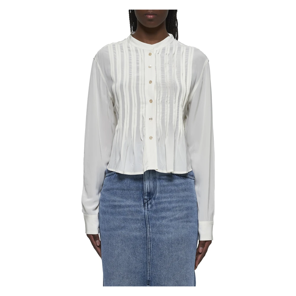 Isabel marant Mandarijn Kraag Ivoor Blouse met Plooien Beige Dames