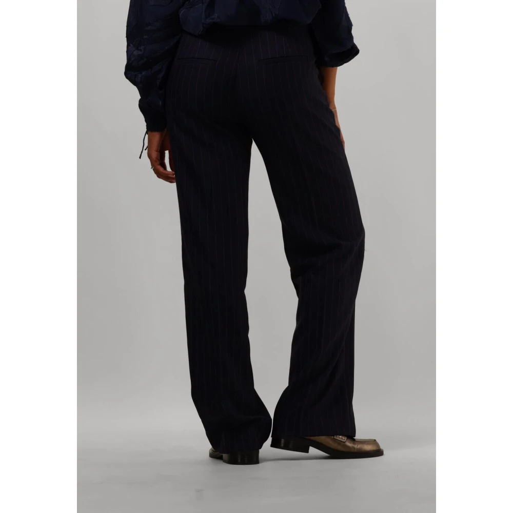 Pom Amsterdam Middernachtblauwe Gestreepte Elegante Broek Blue Dames