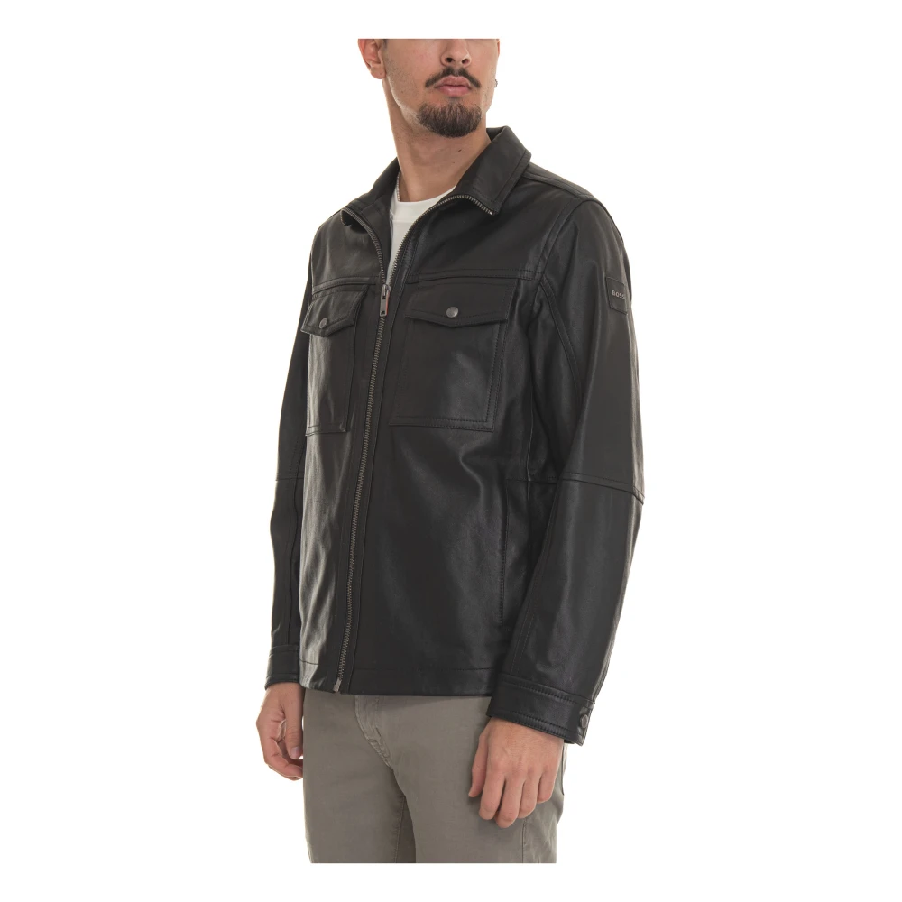 Boss Jonova1 leather harrington jacket Black Heren