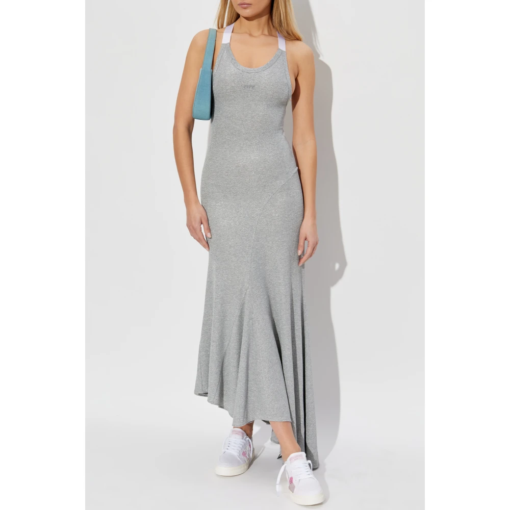 Off White Geribbelde off-shoulder jurk Gray Dames