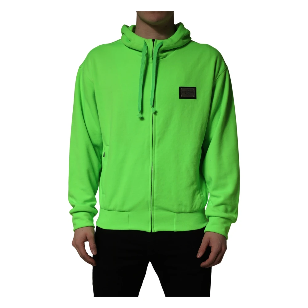 Dolce & Gabbana Mannelijk Groente Hoodies & Sweatvesten Heren, Groen, S, Polyester, Full-Zip Fleece Hooded Sweatshirt