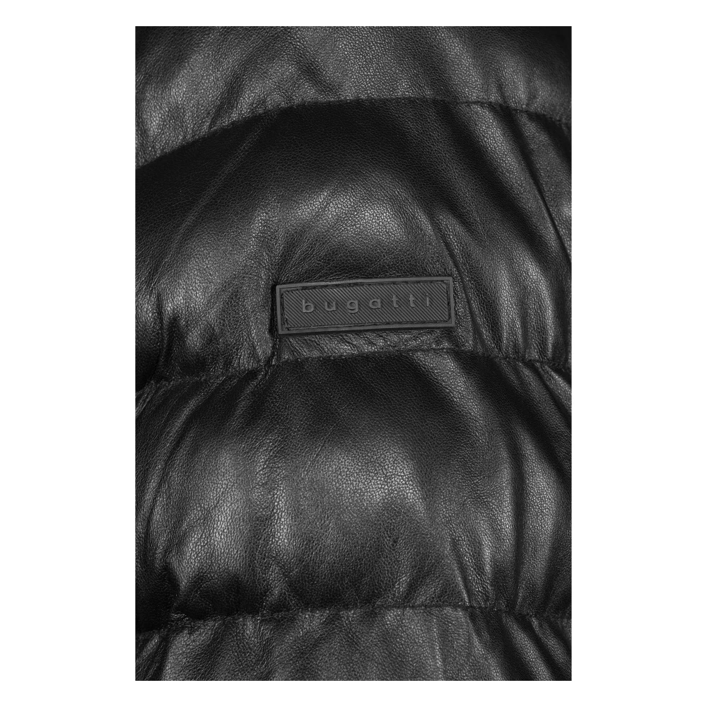 Bugatti Stijlvolle leren jas met logoplaatje Black Heren