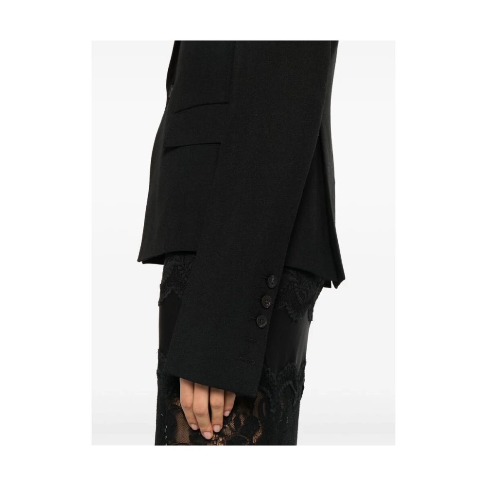 Rick Owens Zwarte Wol Peak Revers Jas Black Dames