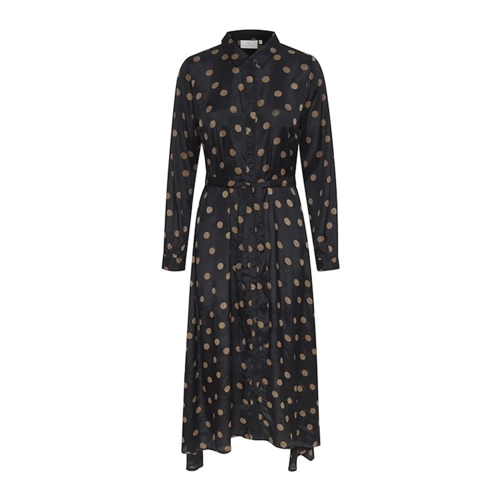 Kaffe Black Mustang Dot Dress With Belt - Female - Shirt Dresses - 2XL - Dresses