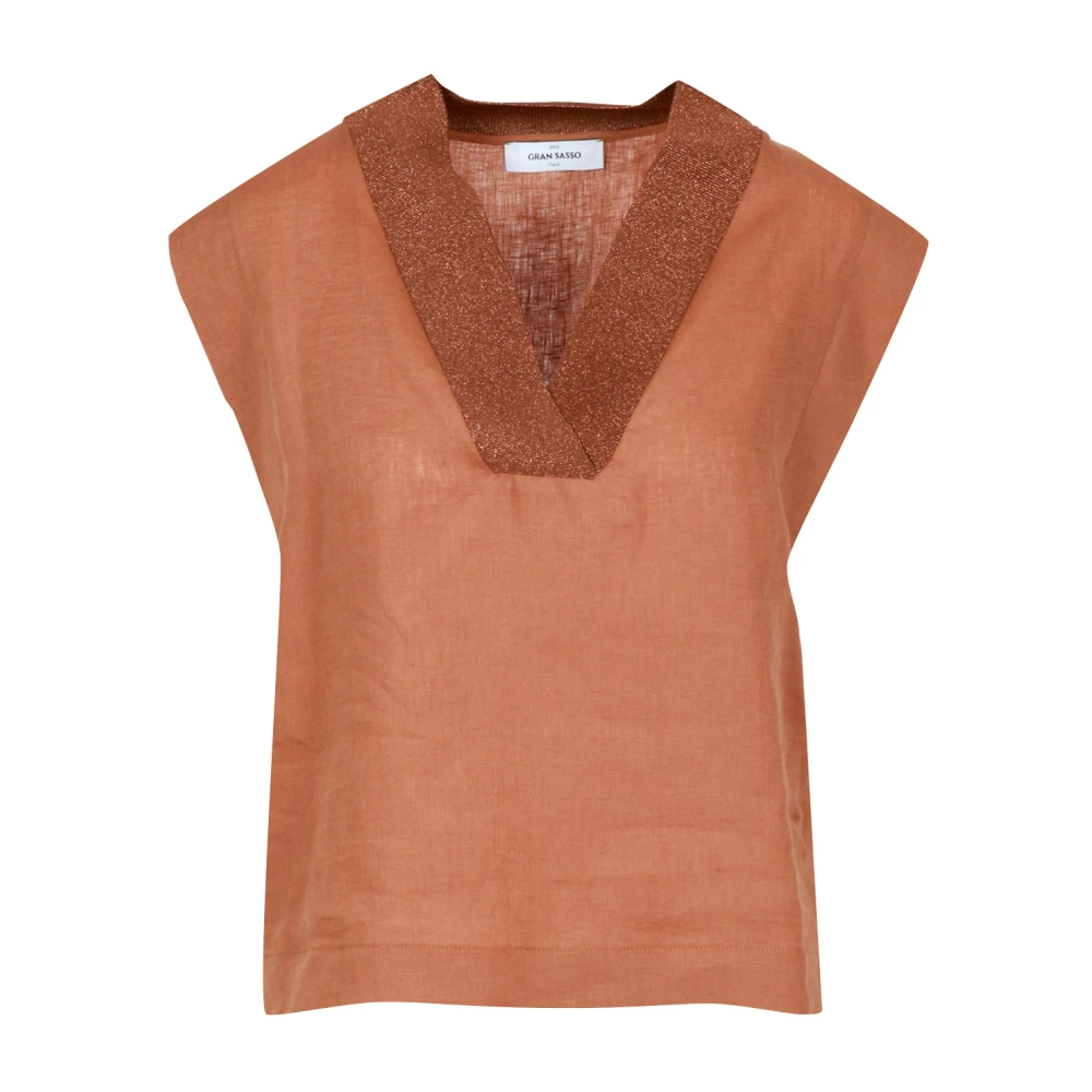 Gran Sasso Vrouw Bruin Overhemden Dames, L, Linnen, Camel