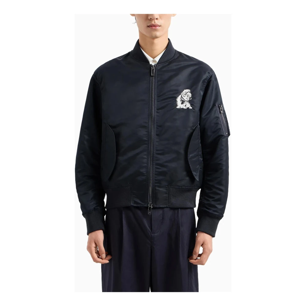 Emporio Armani Blauwe Bomberjack Collectie Geborduurd Blue Heren