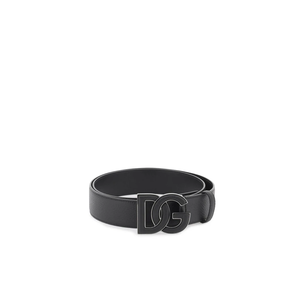 Dolce & Gabbana Leren Riem met DG Logo Gesp en Hertenprint Black Heren