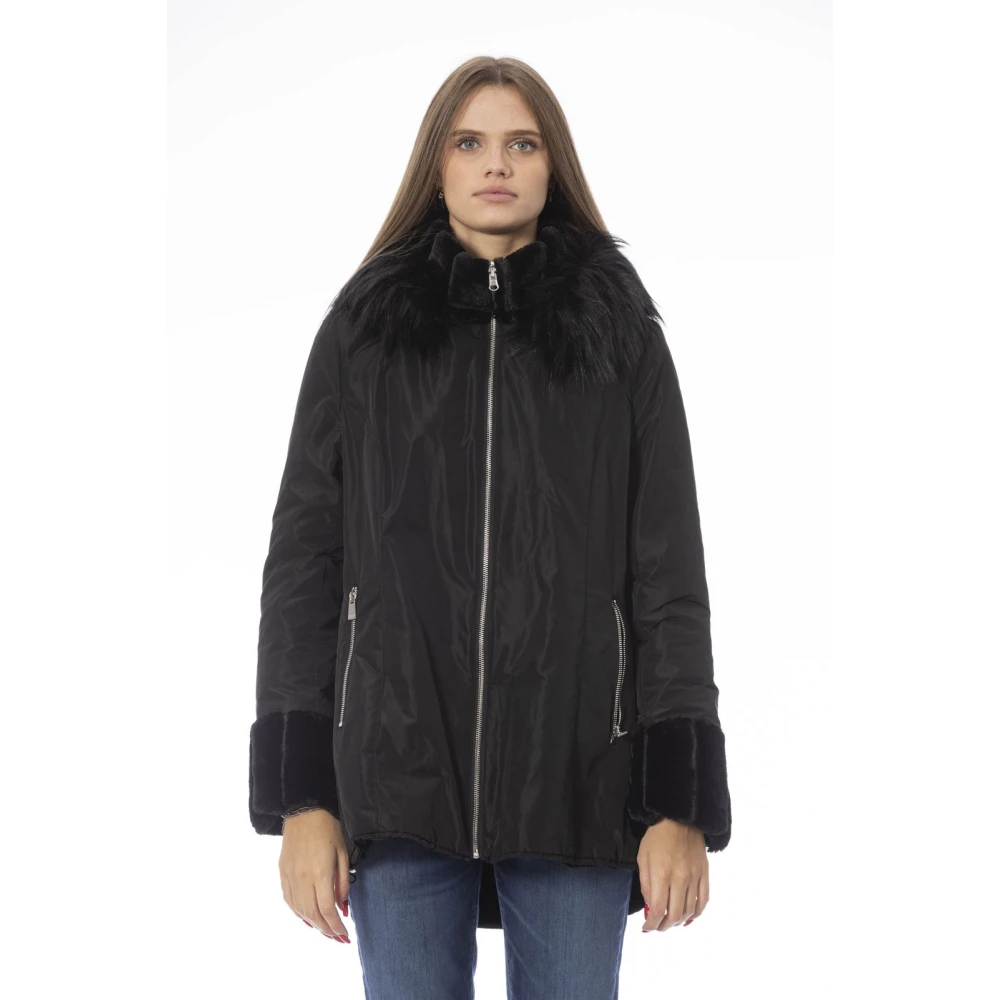 Baldinini Omkeerbaar Jack met Capuchon en Ritssluiting Black Dames