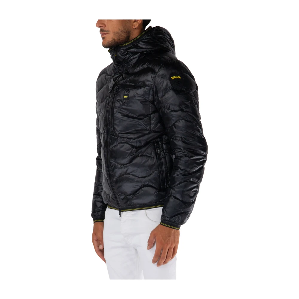 Blauer Gewatteerde Parka Jas met Capuchon Black Heren