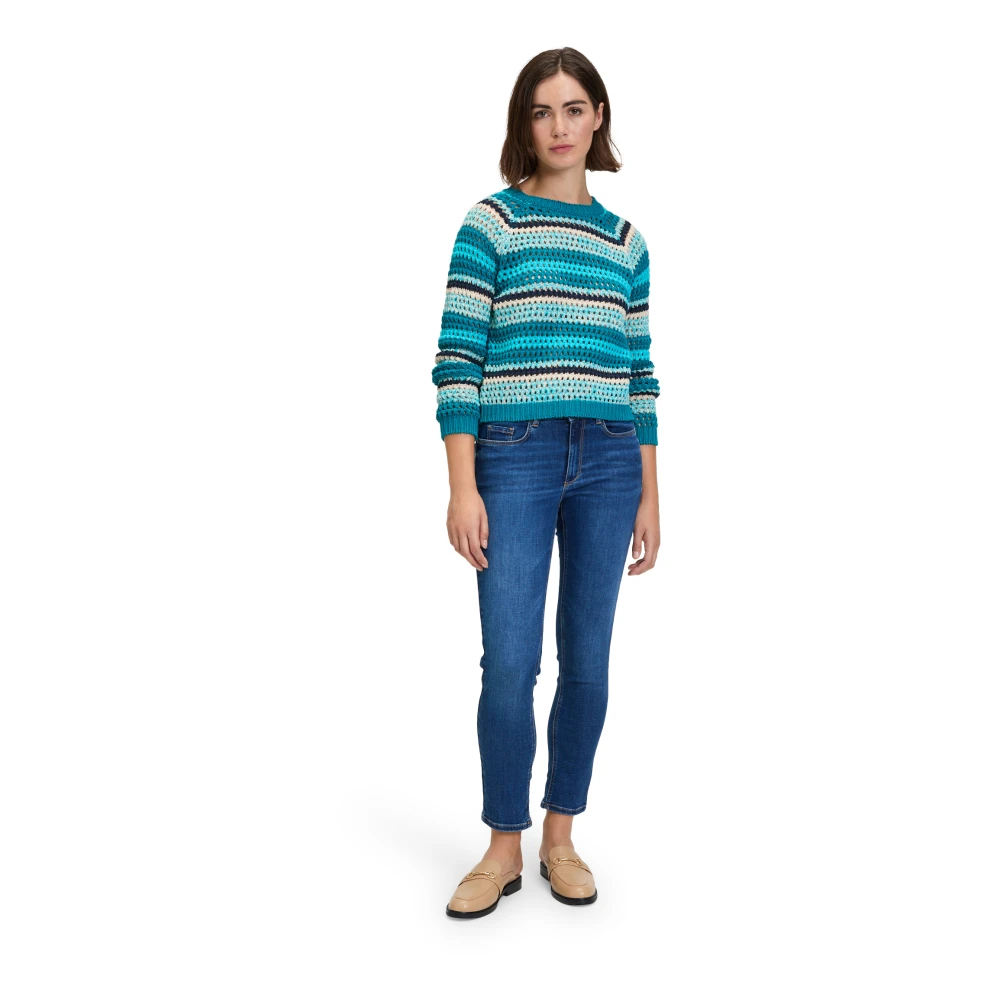 Betty & Co Gestreepte Gebreide Trui Blue Dames