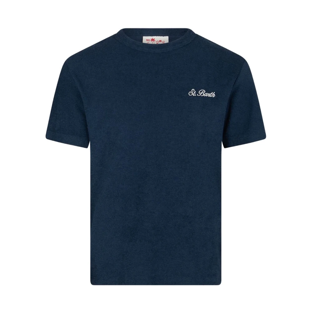MC2 Saint Barth Blauw Katoenen T-shirt met Logo Borduurwerk Blue Heren