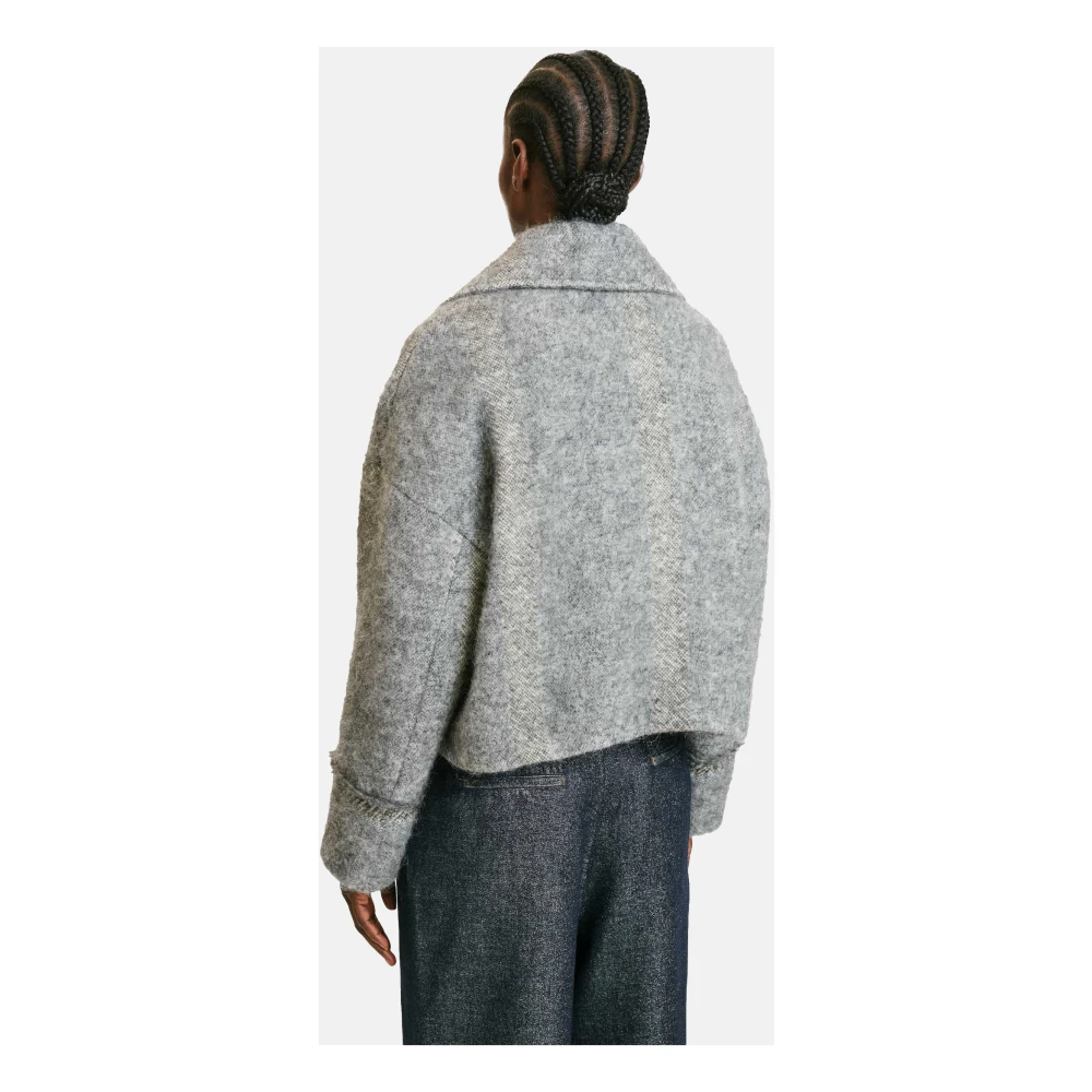 Momoni Gestreepte wol en alpaca dubbelrijige cropped jas Gray Dames