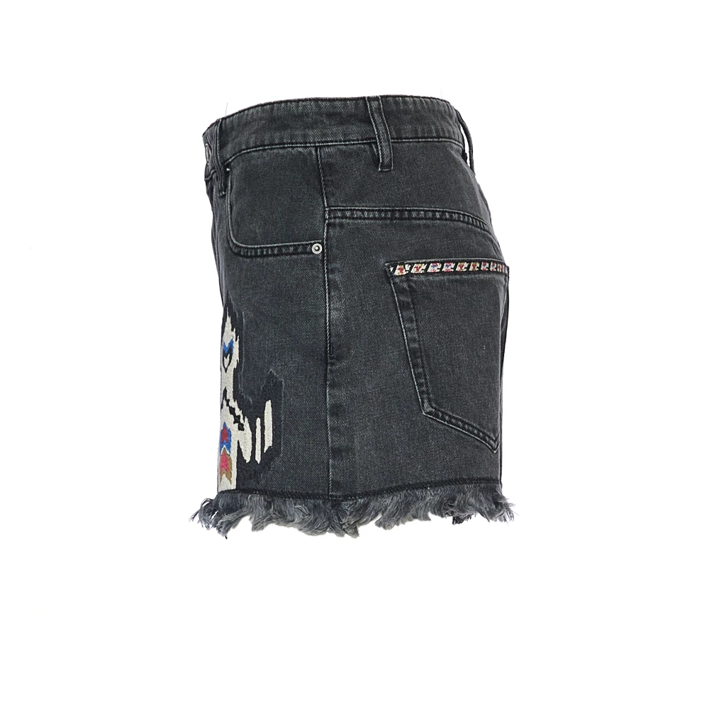 Isabel marant Donkergrijze Denim Franje Shorts Gray Dames