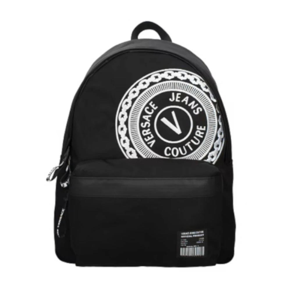 Versace Jeans Couture Men's Black Bags, Male, One Size, Men`S Nylon Backpack With White Embroidered Logo