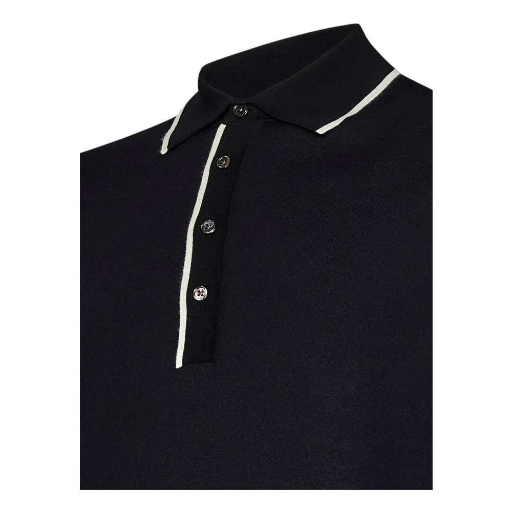 Low Brand Blauwe Polo T-shirt met Ribbed Trim Blue Heren