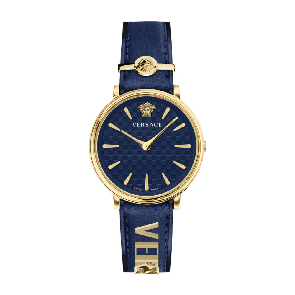 Versace Women's Blue/Gold V Circle Leather Watch