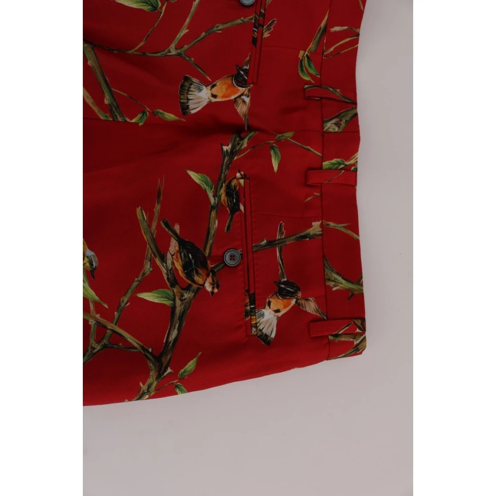 Dolce & Gabbana Rode Zijden Vogelprint Broek Red Heren