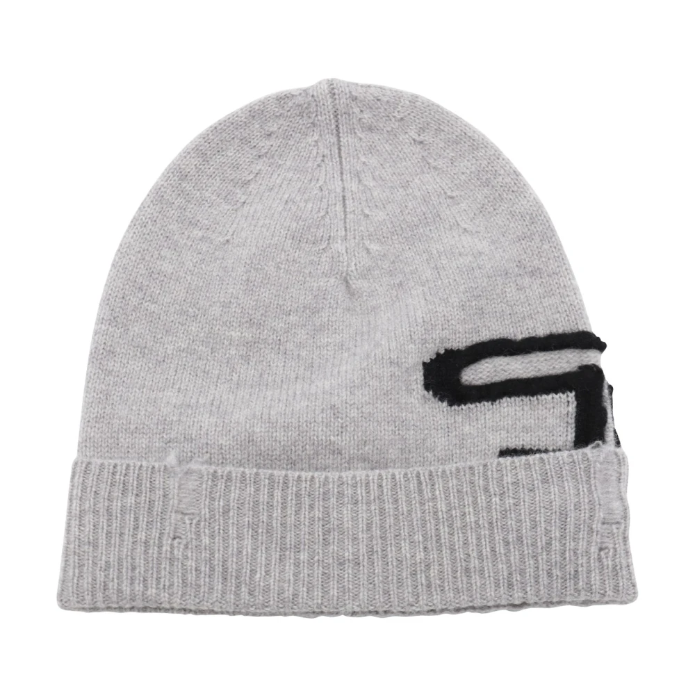 Diesel Geribbeld Grijs Wollen Beanie Hoed Gray Heren