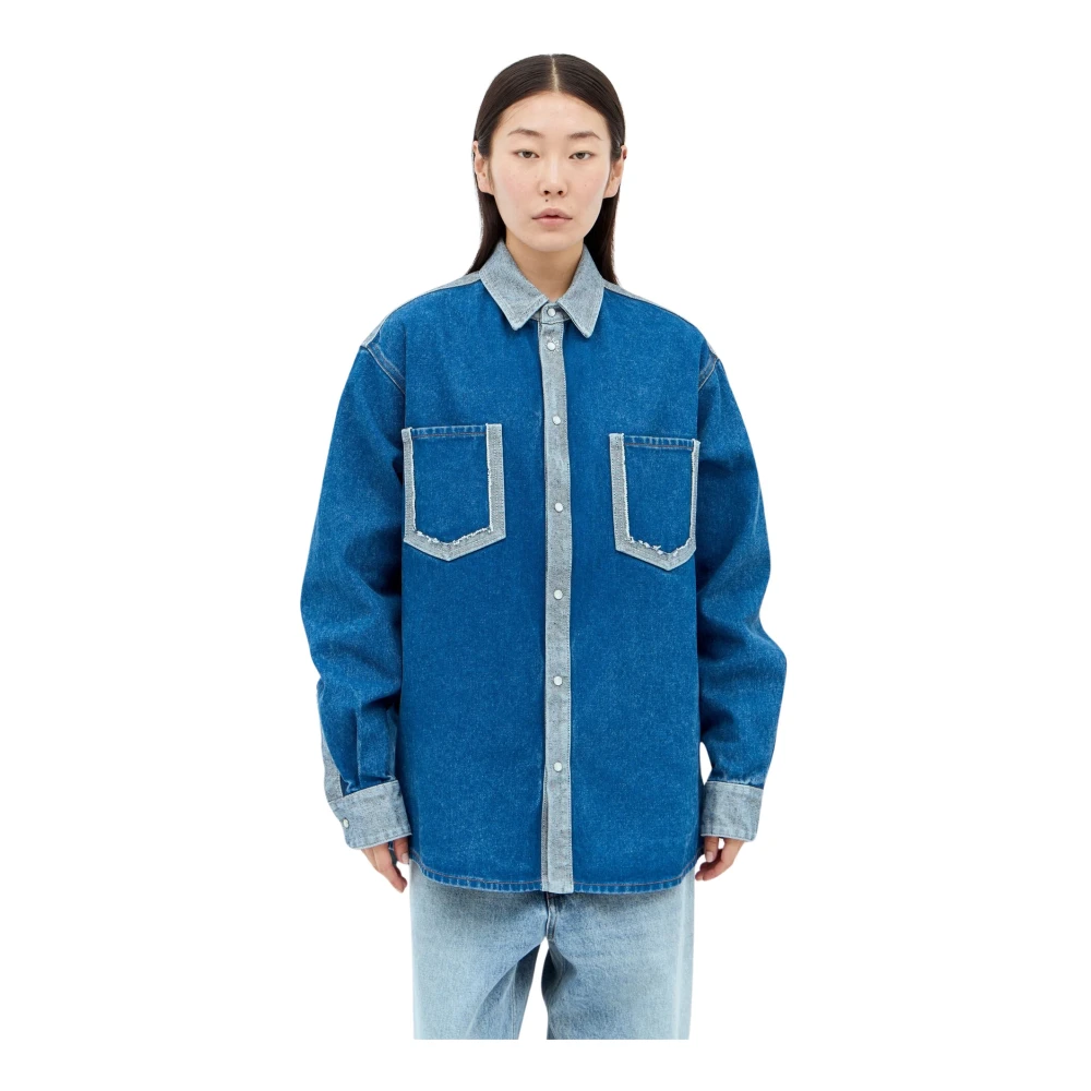 Marni Contrast Denim Shirt met Panelen Blue Dames