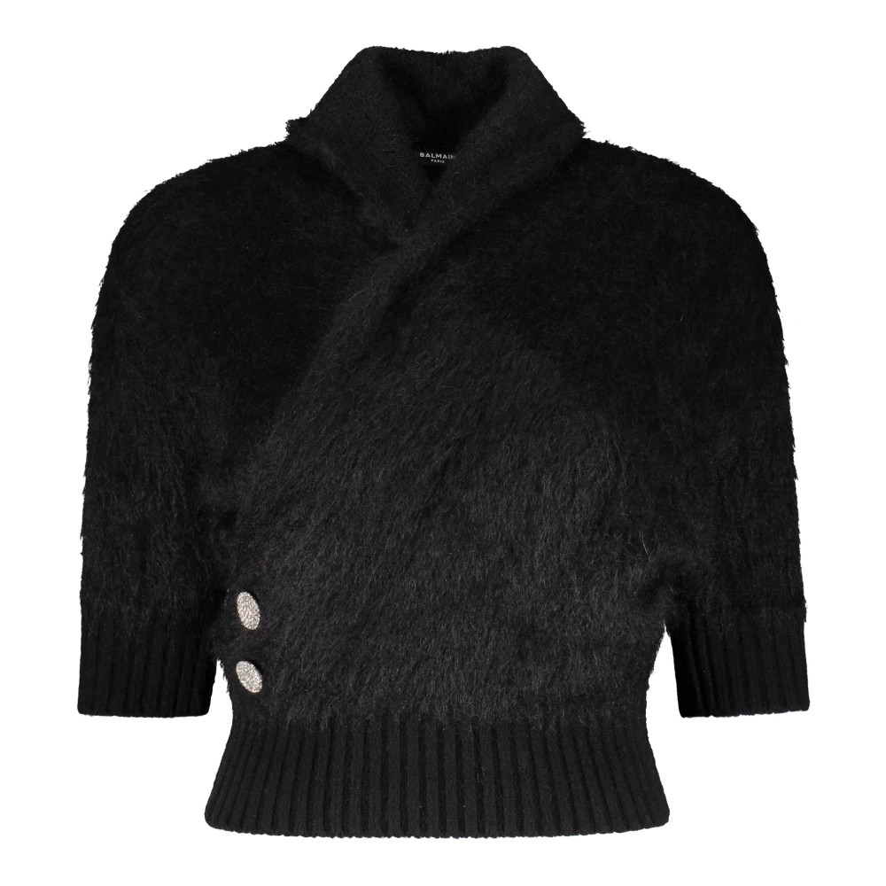 Balmain V-hals Trui met Versierde Knopen Black Dames