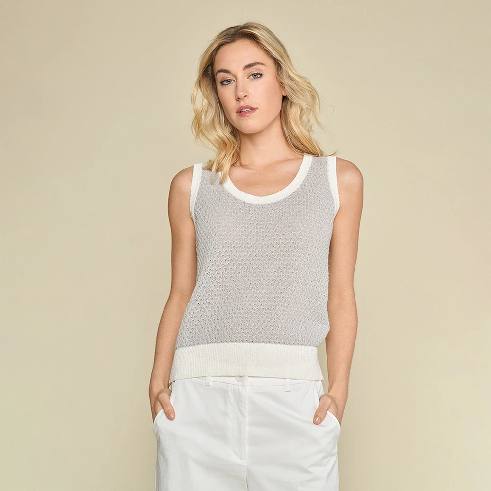 Marie Méro Grijze Gebreide Top met Witte Rand Gray Dames