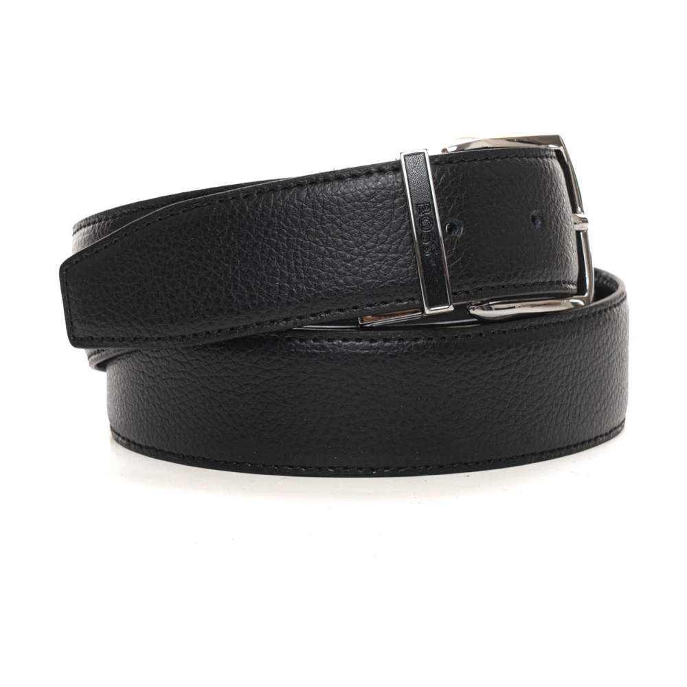 Boss Verstelbare Omkeerbare Leren Riem met Logogesp Black Heren