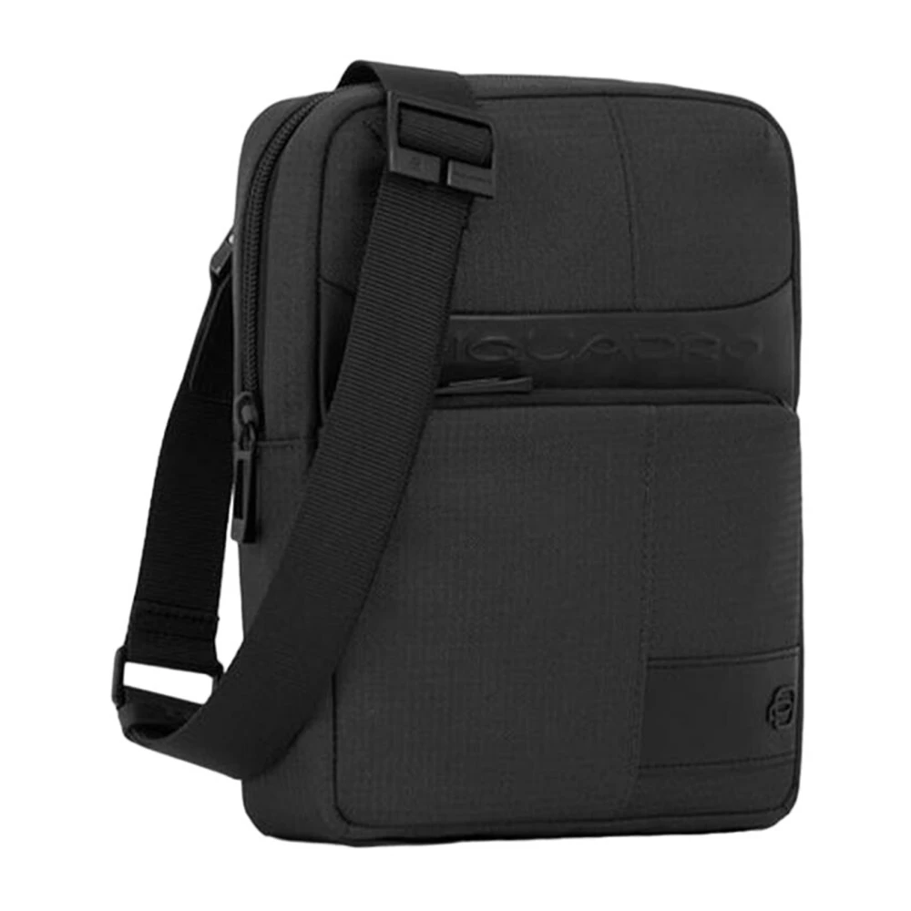 Piquadro Zwarte leren en stoffen crossbodytas Black Heren