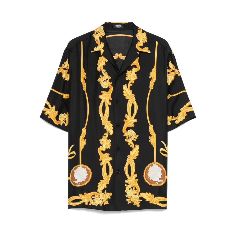 Versace Zwarte Campkraag Overhemd Korte Mouwen Multicolor Heren