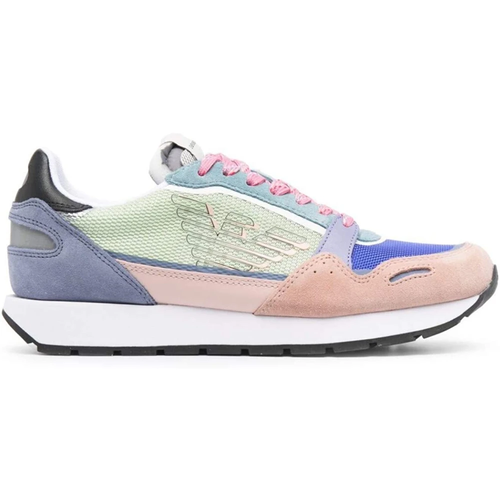 Emporio Armani Blauwe Suède Glitter Sneaker Dames Schoenen Veelkleurig Multicolor