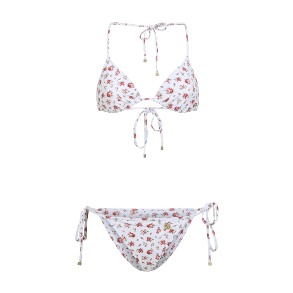 Dolce & Gabbana Women's Multicolor Bikinis, S, Triangle Bikini With Roselline Print