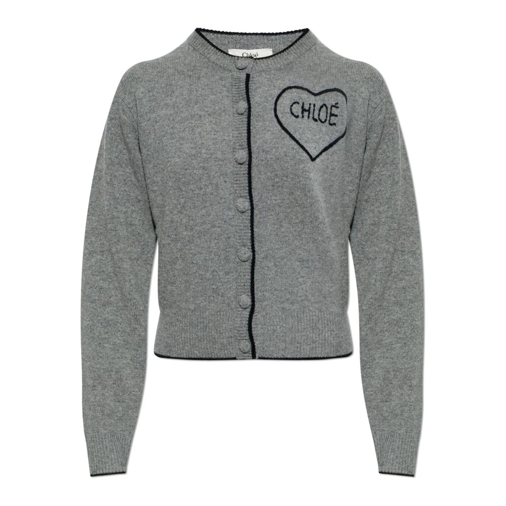 Chloé Donna Grigio Fitted Logo Cardigan