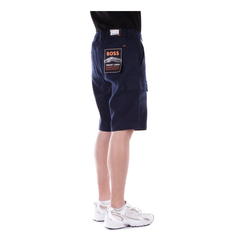 Hugo Boss Linnen Bermuda Shorts Rits Knoopsluiting Blue Heren