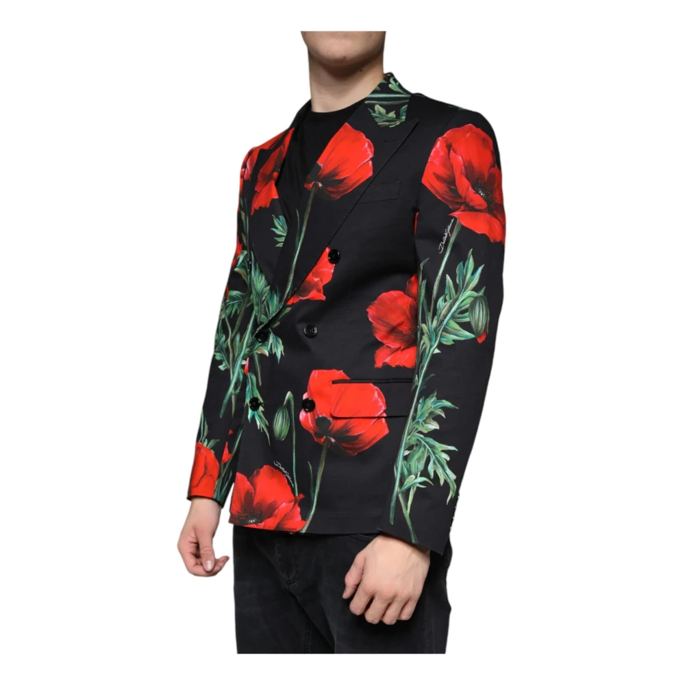 Dolce & Gabbana Zwarte Bloemenblazer met Slim Fit Multicolor Heren