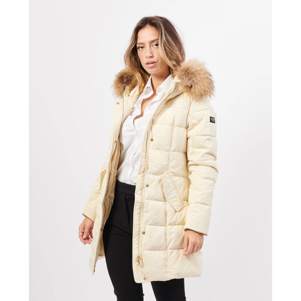 YES ZEE Lang gewatteerd jas met bont Beige Dames